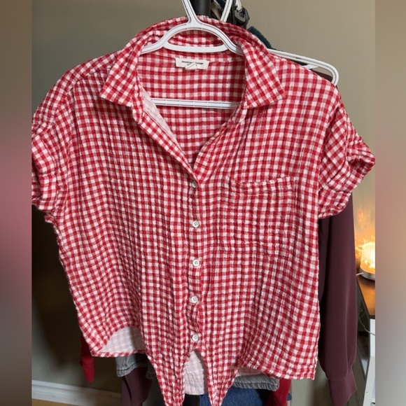 beachlunchlounge Tops - *3/$60*Beachlunchlounge 100% Cotton Red&White Gingham Shirt 90’s Cottage Core